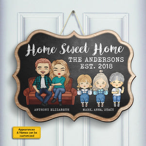 Panneau en bois personnalisé « Home Sweet Home » pour parents et enfants, style tableau noir – Cadeau pour couples, mari et femme