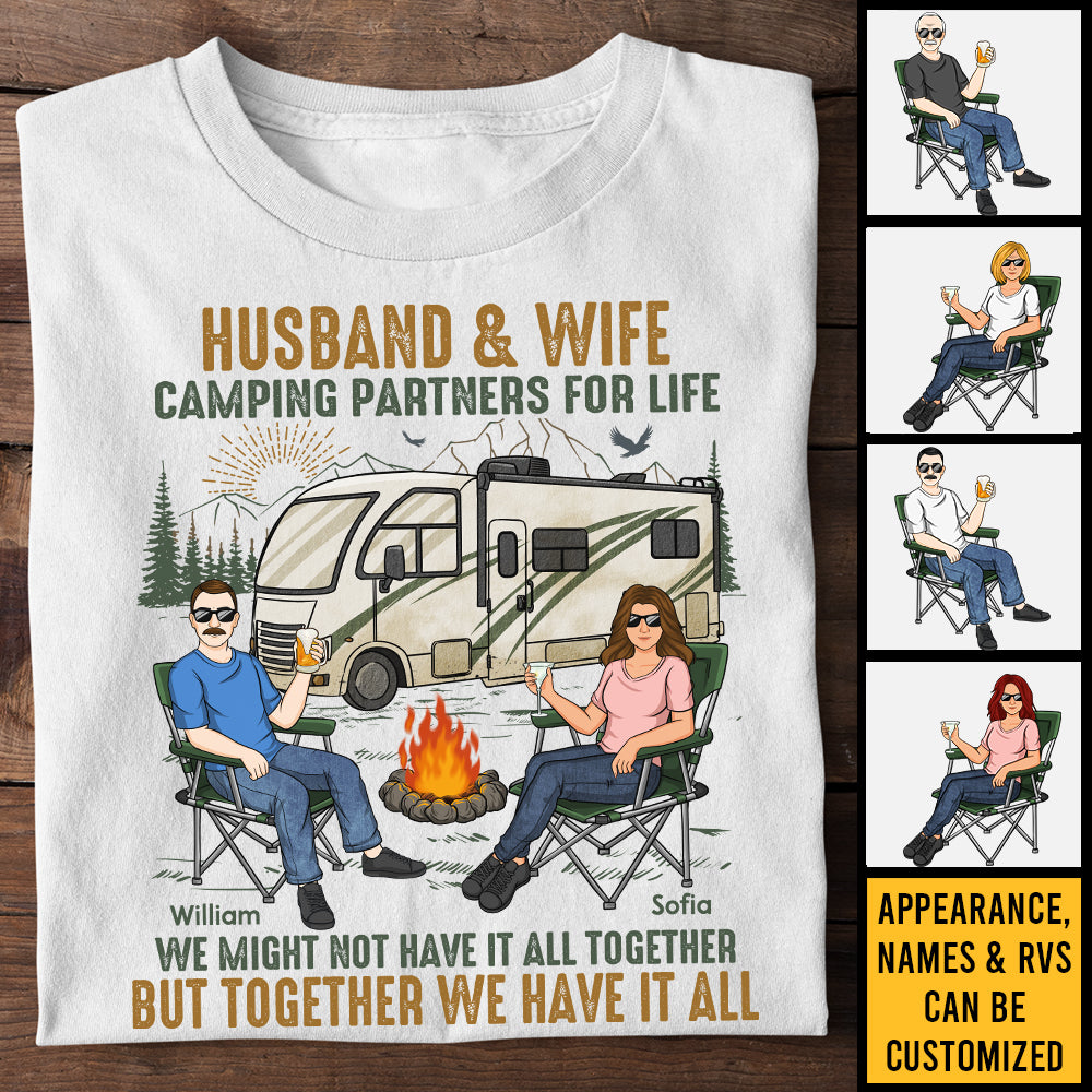 Partenaires de camping pour la vie - T-shirt unisexe personnalisé, sweat à capuche, sweat-shirt - Cadeau pour couple, mari et femme, anniversaire, fiançailles, mariage, mariage, cadeau de camping