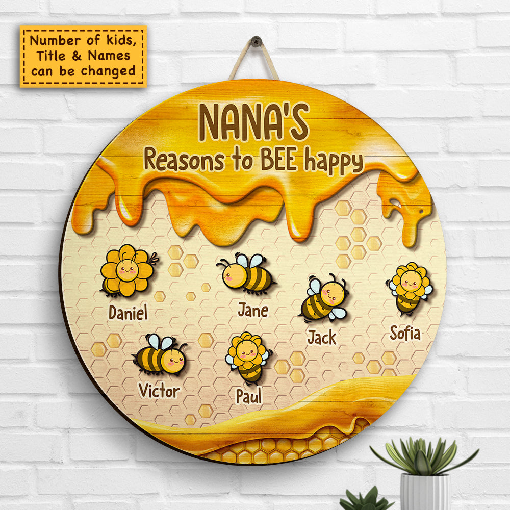 Nana Raisons d'être heureuse - Panneau en bois personnalisé - Cadeau pour grand-mère et grands-parents