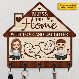 Bénissez cette maison avec amour et rires - Porte-clés personnalisé, porte-clés - Cadeau pour couple, mari et femme, anniversaire, fiançailles, mariage, cadeau de mariage