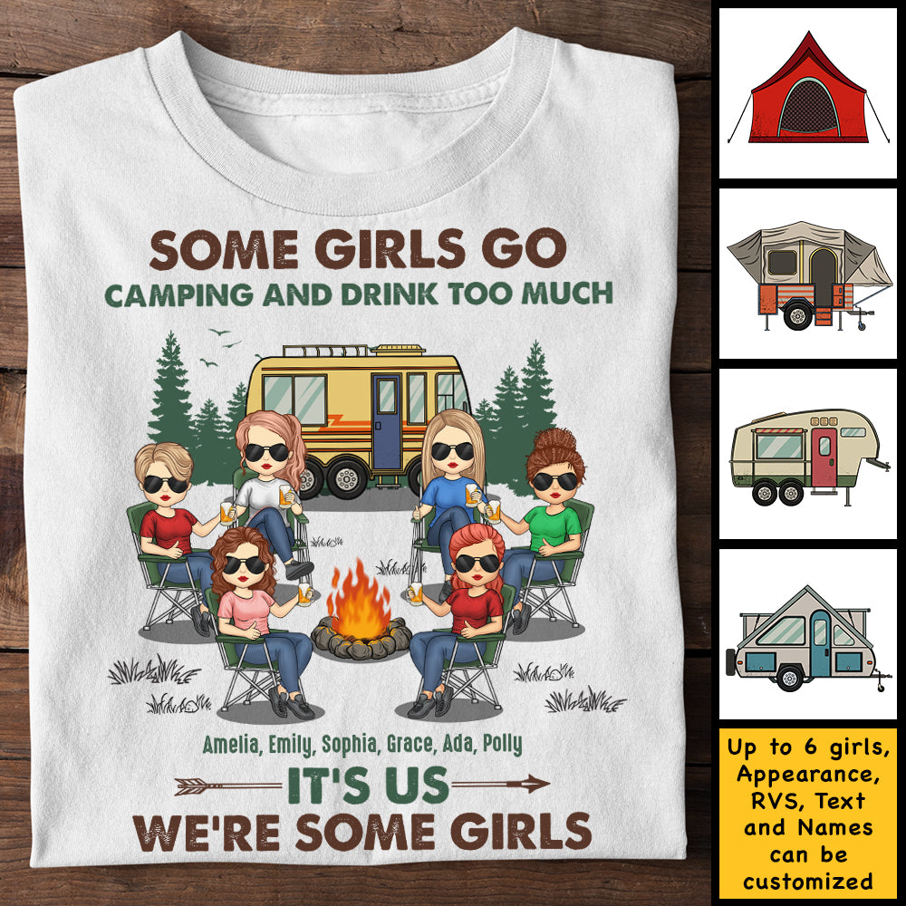 Certaines filles vont camper et boire - T-shirt et sweat à capuche unisexe personnalisé - Cadeau pour les amateurs de camping