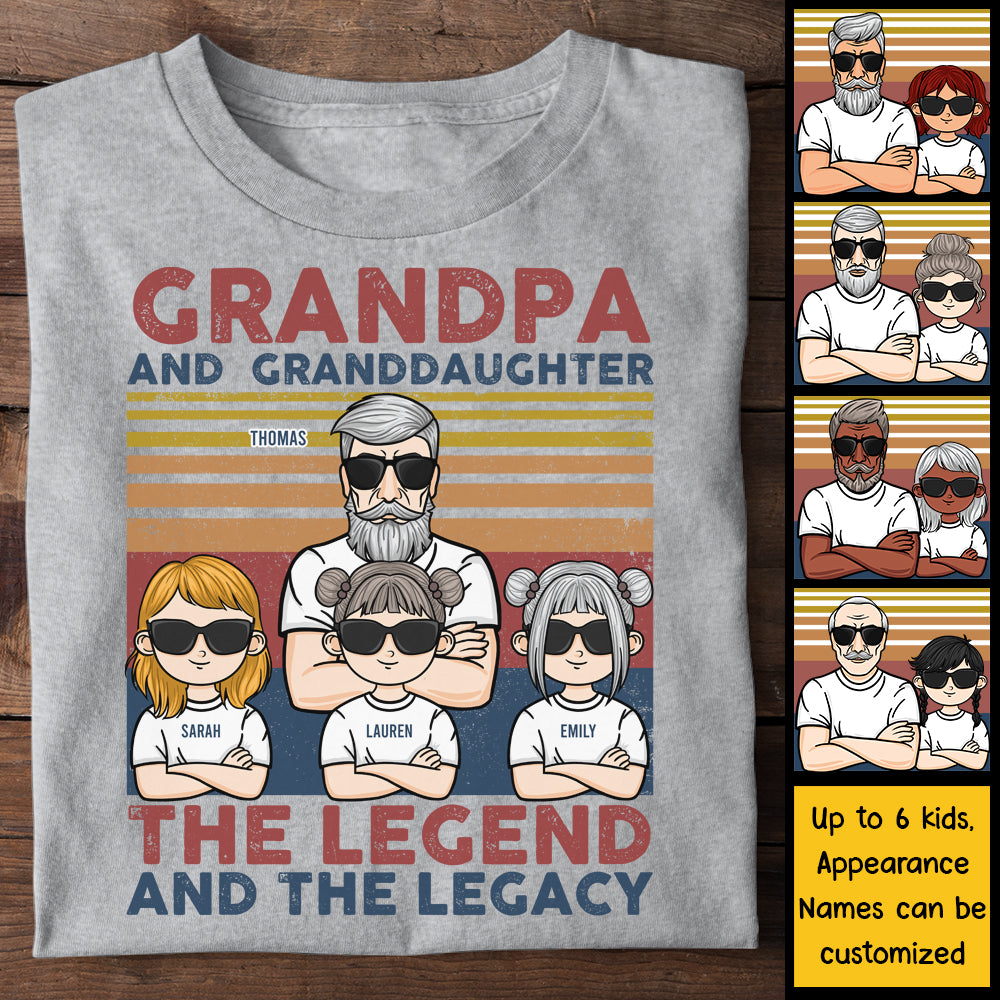 Grand-père et petite-fille, légende et héritage - T-shirt unisexe personnalisé, sweat à capuche - Cadeau pour papa, grand-père