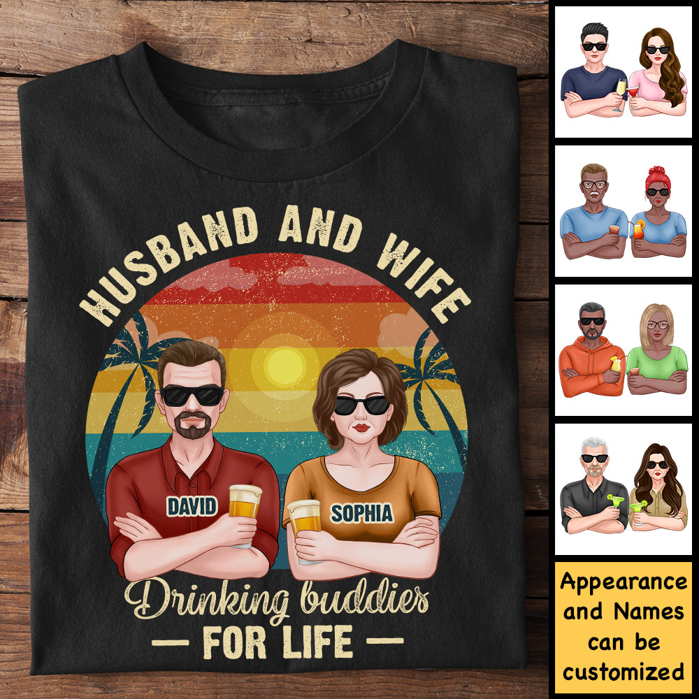 Mari et femme, amis de beuverie pour la vie - Cadeau pour couple, mari et femme - T-shirt et sweat à capuche personnalisés