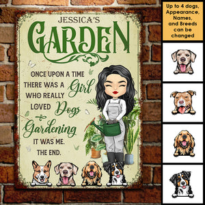 Une fille qui aime les chiens et le jardinage – Plaque en métal personnalisée – Cadeau pour les amateurs de jardinage