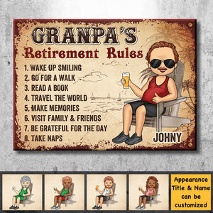 Règles de retraite de grand-père - Cadeau pour papa et grand-père - Plaque en métal personnalisée