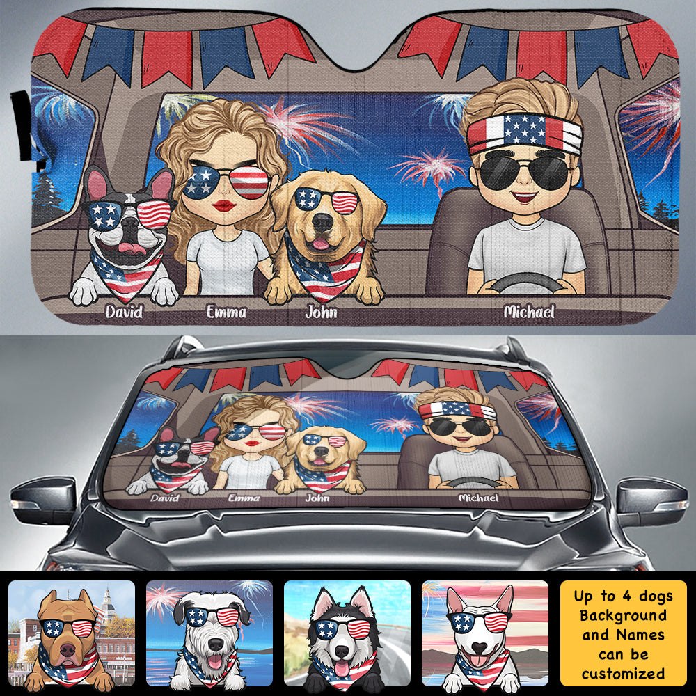 Pare-soleil personnalisé pour voiture, cadeau pour couple et chien, 4 juillet