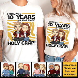 J'ai survécu à de nombreuses années de mariage - T-shirt unisexe personnalisé, sweat à capuche, sweat-shirt - Cadeau pour couple, mari, femme, anniversaire, fiançailles, mariage, cadeau de mariage