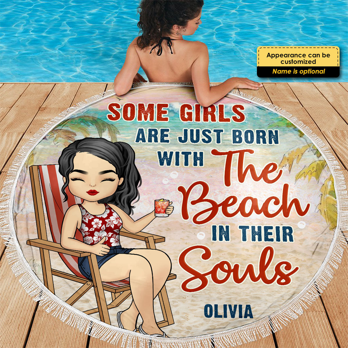 Some Girls Are Just Born With The Beach In Their Souls - Personalized Round Beach Towel