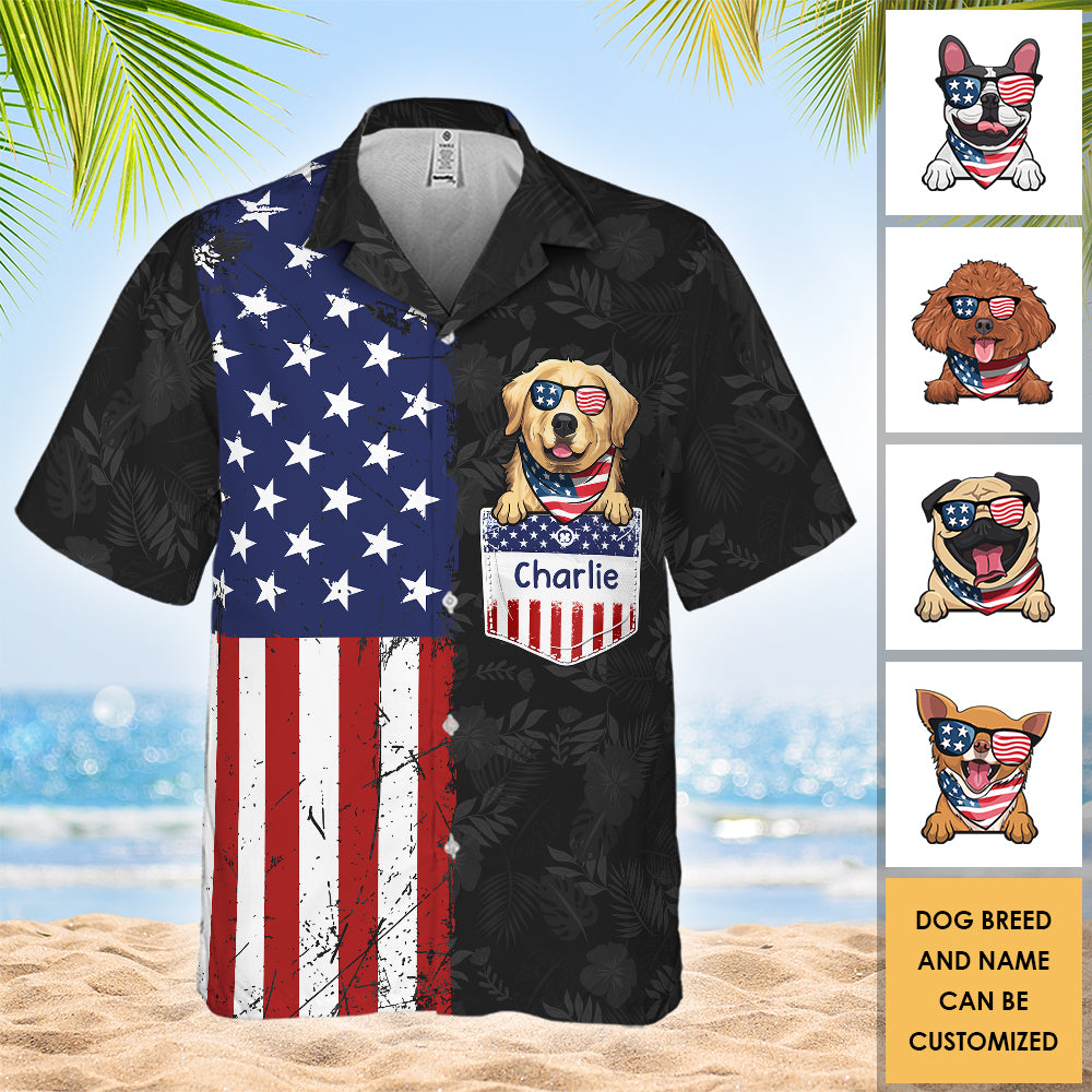 Joyeux 4 juillet ! T-shirt hawaïen personnalisé ! Cadeau pour papa, cadeau pour amoureux des animaux