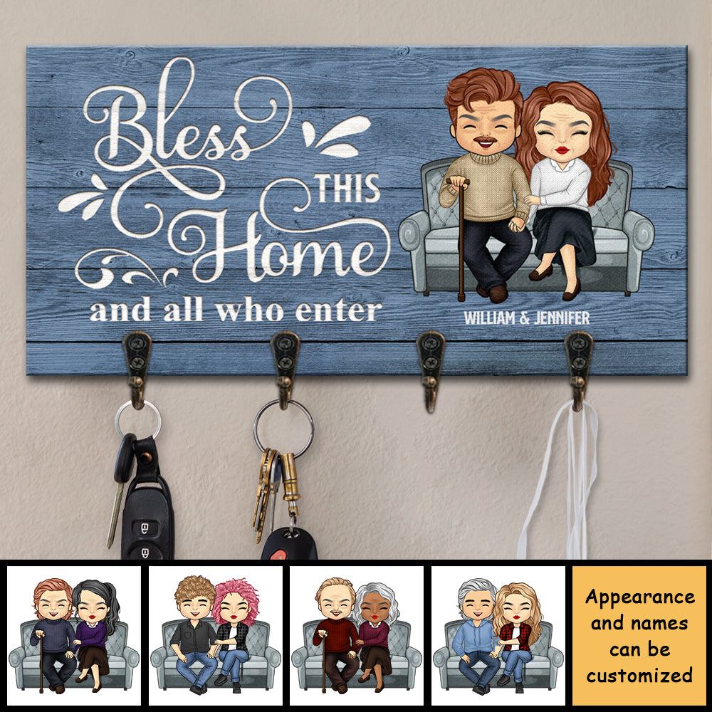 Bénissez cette maison et tous ceux qui y entrent ! Porte-clés personnalisé, porte-clés, cadeau pour couples, mari et femme