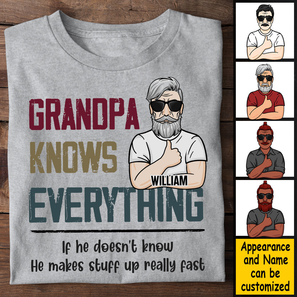 Grand-père sait tout - Cadeau pour papa, grand-père - T-shirt unisexe personnalisé, sweat à capuche