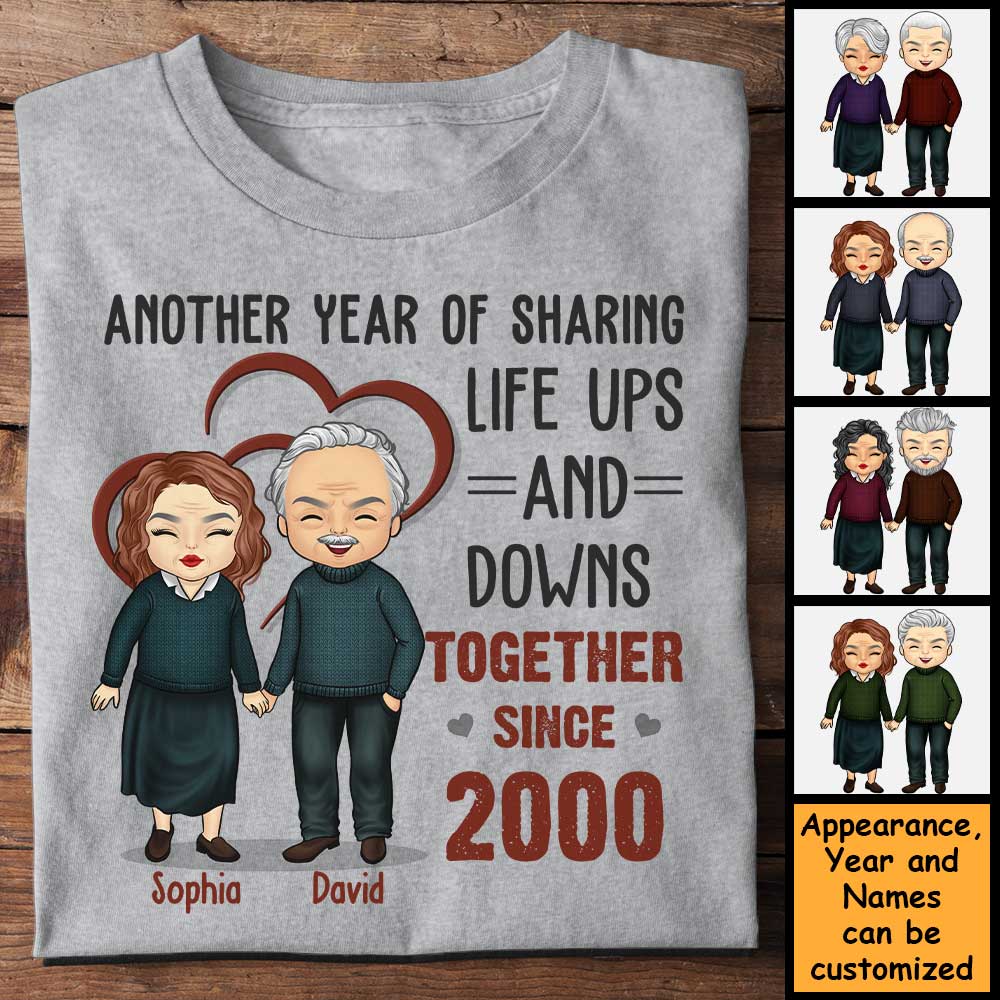 Une autre année de partage des hauts et des bas de la vie - T-shirt unisexe personnalisé, sweat à capuche, sweat-shirt - Cadeau pour couple, mari et femme, anniversaire, fiançailles, mariage, cadeau de mariage