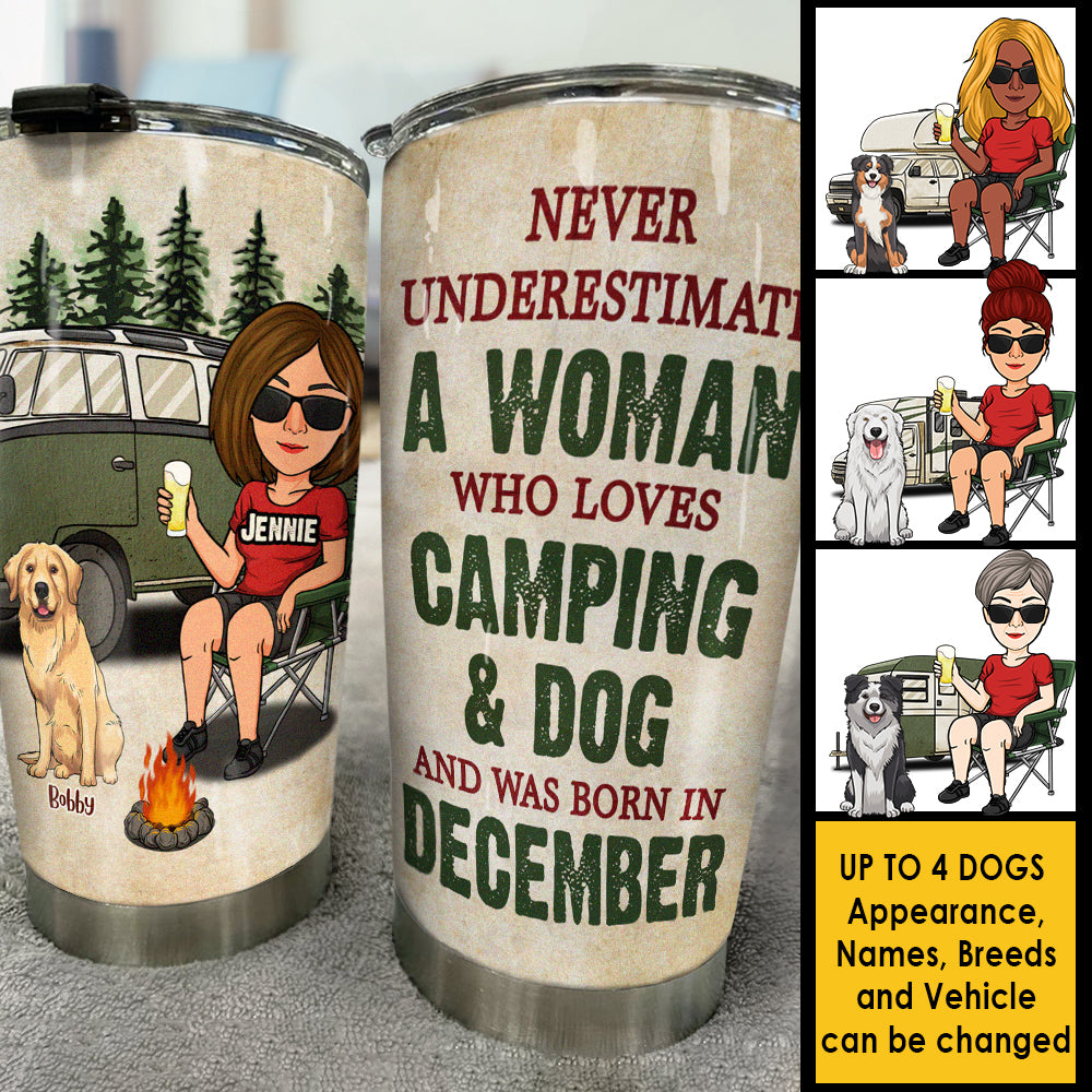 Une femme aime le camping et les chiens - Gobelet personnalisé - Cadeau pour les amoureux du camping et des animaux