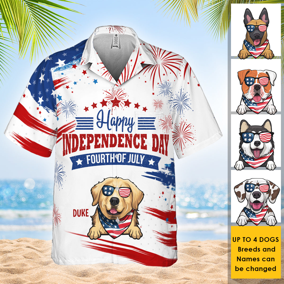 Joyeux 4 juillet ! T-shirt hawaïen personnalisé ! Cadeau pour papa, cadeau pour amoureux des animaux