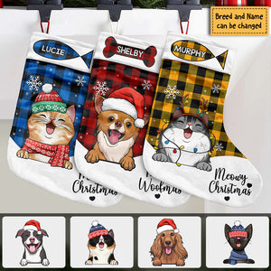 Meowy Christmas & Merry Woofmas - Christmas Dogs & Smiling Cats - Personalized Christmas Stocking.