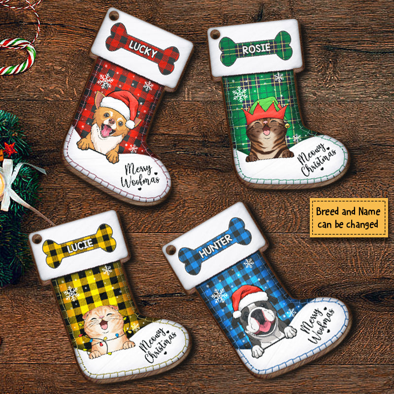 Merry Woofmas & Meowy Christmas - Christmas Dogs, Smiling Cats And Snow - Personalized Ornament, Customized Decoration Gift!.