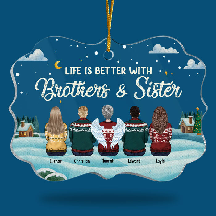 La vie est meilleure avec ses frères et sœurs - Décoration de Noël personnalisée en acrylique en forme de Benelux - Cadeau pour frères et sœurs, cadeau de Noël