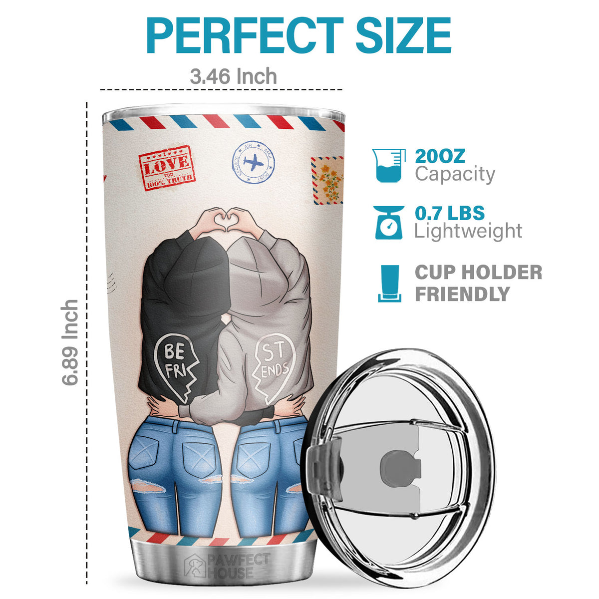 Pawfect House Gobelet isotherme 59 cl - Merci d'être à mes côtés - Gobelet isotherme en acier inoxydable pour femme - Cadeau d'anniversaire pour amie, Noël, meilleur ami, mariage, meilleure amie