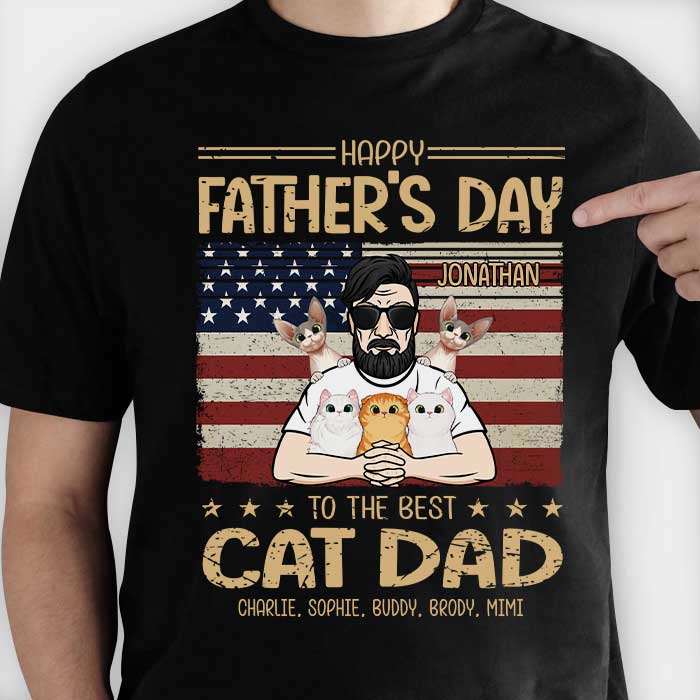 Best Cat Dad's Father Day - Gift for Dad - Personalized Unisex T-Shirt.