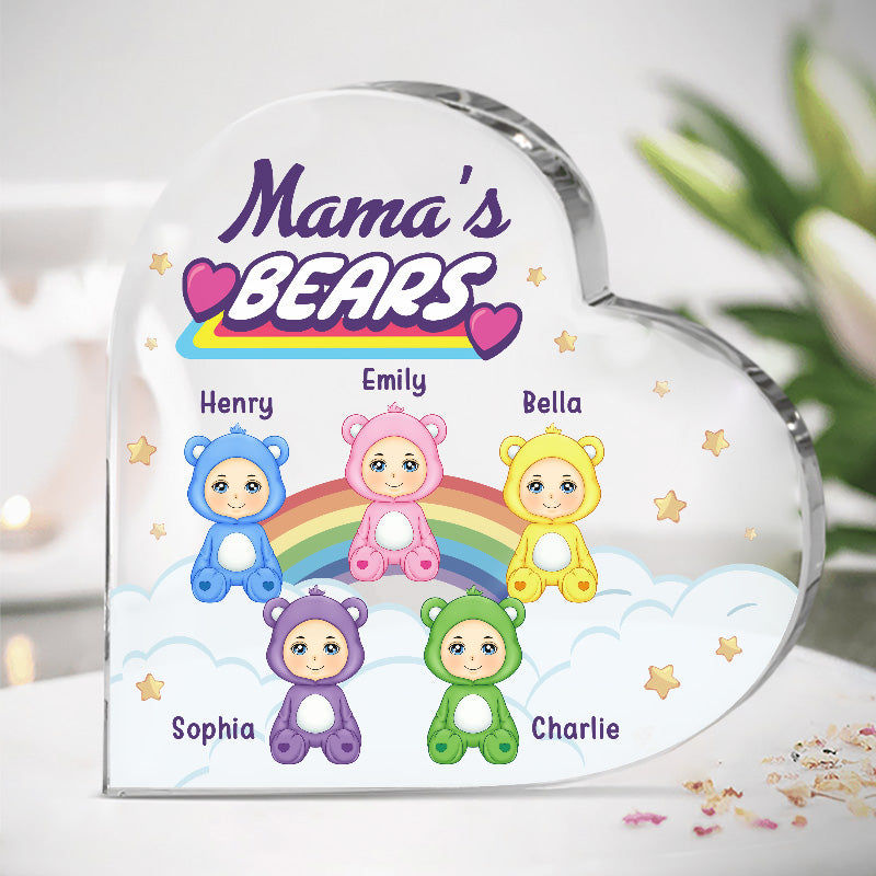 Adorables Bisounours - Plaque acrylique personnalisée en forme de cœur pour la famille - Cadeau d'anniversaire pour maman et grand-mère