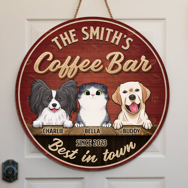 The Best Coffee Bar In Town - Dog & Cat Personalized Custom Shaped Home Decor Wood Sign - House Warming Gift For Pet Owners, Pet Lovers