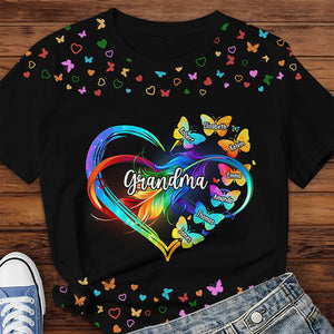 Nous sommes tout autour de vous - T-shirt unisexe personnalisé imprimé sur toute la surface - Cadeau de fête des mères, d'anniversaire pour grand-mère
