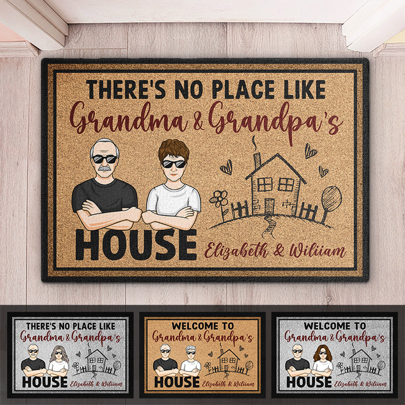 Bienvenue chez Grand-père et Grand-mère - Tapis décoratif personnalisé pour la famille - Cadeau pour grand-mère et grand-père