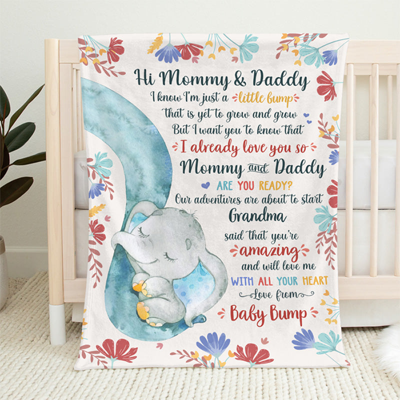 Couverture personnalisée - Cadeaux de baby shower personnalisés, cadeaux de révélation du sexe pour les nouvelles mamans, les nouveaux papas et les nouveaux parents - A Little Bump