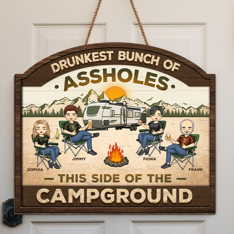 Ce côté du camping - Panneau en bois personnalisé pour décoration d'intérieur - Cadeau de pendaison de crémaillère pour les meilleurs amis, les meilleures amies, les sœurs et les amateurs de camping