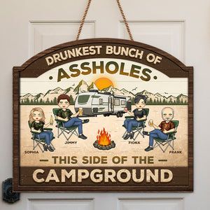 Ce côté du camping - Panneau en bois personnalisé pour décoration d'intérieur - Cadeau de pendaison de crémaillère pour les meilleurs amis, les meilleures amies, les sœurs et les amateurs de camping