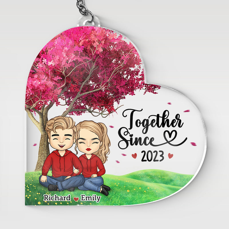 Nous sommes ensemble depuis - Porte-clés personnalisé en acrylique en forme de cœur pour couple - Cadeau pour mari et femme, anniversaire