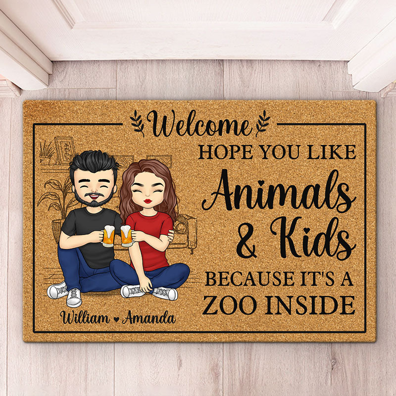 Bienvenue, c'est un zoo à l'intérieur - Tapis décoratif personnalisé pour couple - Cadeau pour mari et femme