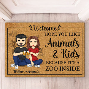 Bienvenue, c'est un zoo à l'intérieur - Tapis décoratif personnalisé pour couple - Cadeau pour mari et femme