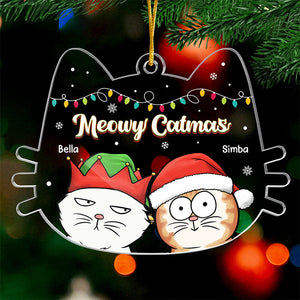 Joyeux Noël ! Ornement personnalisé en forme de chat en acrylique. Cadeau de Noël pour les propriétaires et les amoureux des animaux.