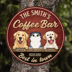 The Best Coffee Bar In Town - Dog & Cat Personalized Custom Shaped Home Decor Wood Sign - House Warming Gift For Pet Owners, Pet Lovers