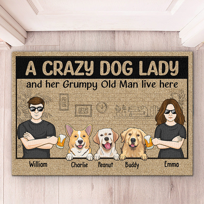Tapis décoratif personnalisé pour chien et chat : une dame folle et son vieil homme grincheux ! Cadeau pour les amoureux des animaux.