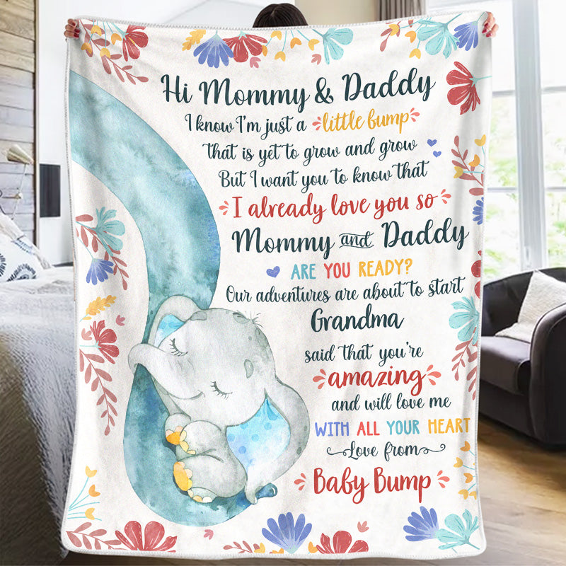 Couverture personnalisée - Cadeaux de baby shower personnalisés, cadeaux de révélation du sexe pour les nouvelles mamans, les nouveaux papas et les nouveaux parents - A Little Bump
