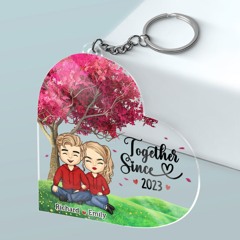Nous sommes ensemble depuis - Porte-clés personnalisé en acrylique en forme de cœur pour couple - Cadeau pour mari et femme, anniversaire