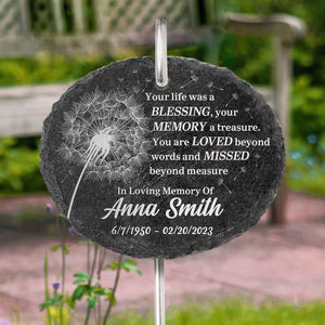 Merci pour votre vie bénie - Ardoise et crochet de jardin commémoratif personnalisés - Cadeau de condoléances pour les membres de la famille