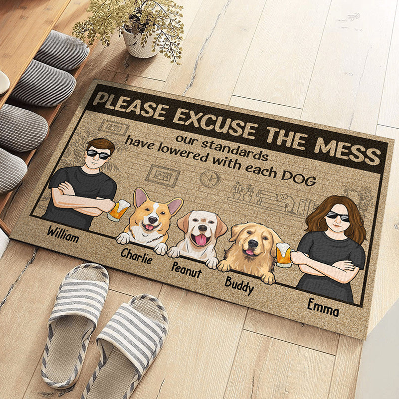 Tapis décoratif personnalisé pour chien et chat : une dame folle et son vieil homme grincheux ! Cadeau pour les amoureux des animaux.