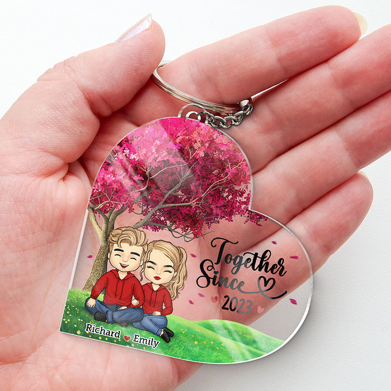 Nous sommes ensemble depuis - Porte-clés personnalisé en acrylique en forme de cœur pour couple - Cadeau pour mari et femme, anniversaire