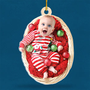 Photo personnalisée Bienvenue au monde Bébé - Ornement personnalisé familial personnalisé - Forme personnalisée en acrylique - Cadeau de Noël pour bébé, enfants, nouveau-né