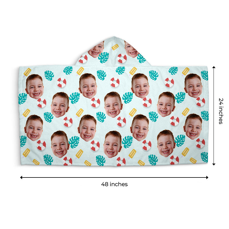Serviette de plage à capuche personnalisée avec photo « Le bonheur arrive par vagues » - Cadeau pour enfants et membres de la famille