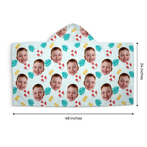 Serviette de plage à capuche personnalisée avec photo « Le bonheur arrive par vagues » - Cadeau pour enfants et membres de la famille