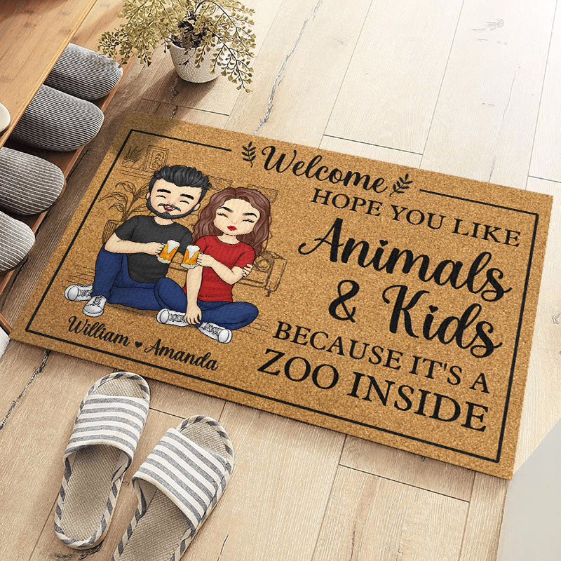 Bienvenue, c'est un zoo à l'intérieur - Tapis décoratif personnalisé pour couple - Cadeau pour mari et femme