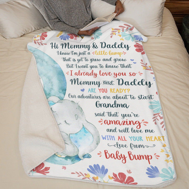 Couverture personnalisée - Cadeaux de baby shower personnalisés, cadeaux de révélation du sexe pour les nouvelles mamans, les nouveaux papas et les nouveaux parents - A Little Bump