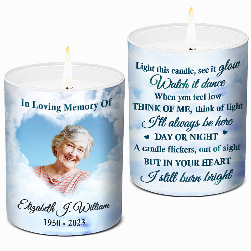 Photo personnalisée « Tu seras toujours dans mon cœur » - Bougie parfumée sans fumée personnalisée commémorative - Cadeau commémoratif, cadeau de condoléances pour les membres de la famille