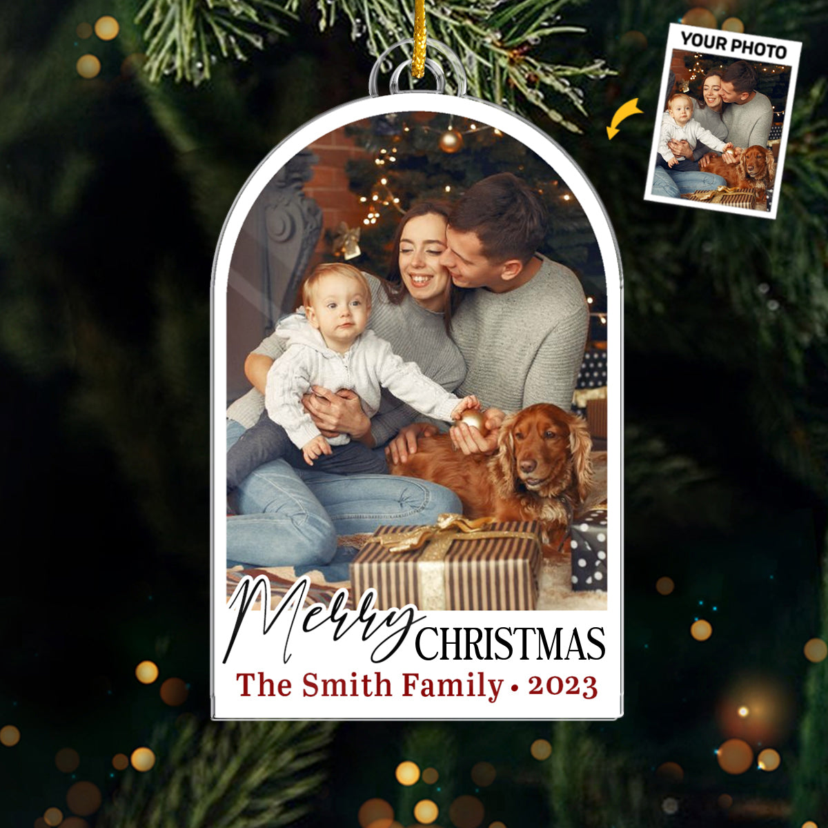 Photo personnalisée « Tous les cœurs rentrent à la maison pour Noël » - Ornement personnalisé familial - Forme personnalisée en acrylique - Cadeau de Noël pour les membres de la famille