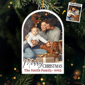 Photo personnalisée « Tous les cœurs rentrent à la maison pour Noël » - Ornement personnalisé familial - Forme personnalisée en acrylique - Cadeau de Noël pour les membres de la famille