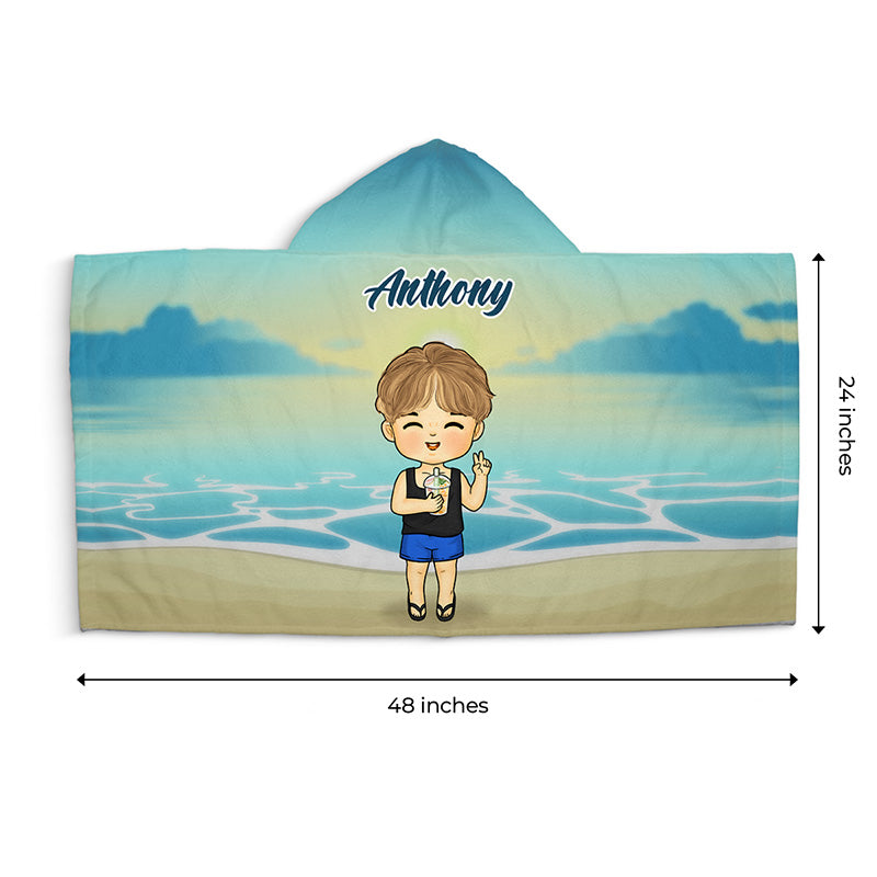Let's Seas The Day - Serviette de plage à capuche personnalisée pour enfants - Cadeau pour enfants et membres de la famille